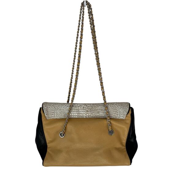 ELIE TAHARI Purse Yellow Gold Silver Colorblock Satchel Shoulder Chain Handle - Picture 2 of 10